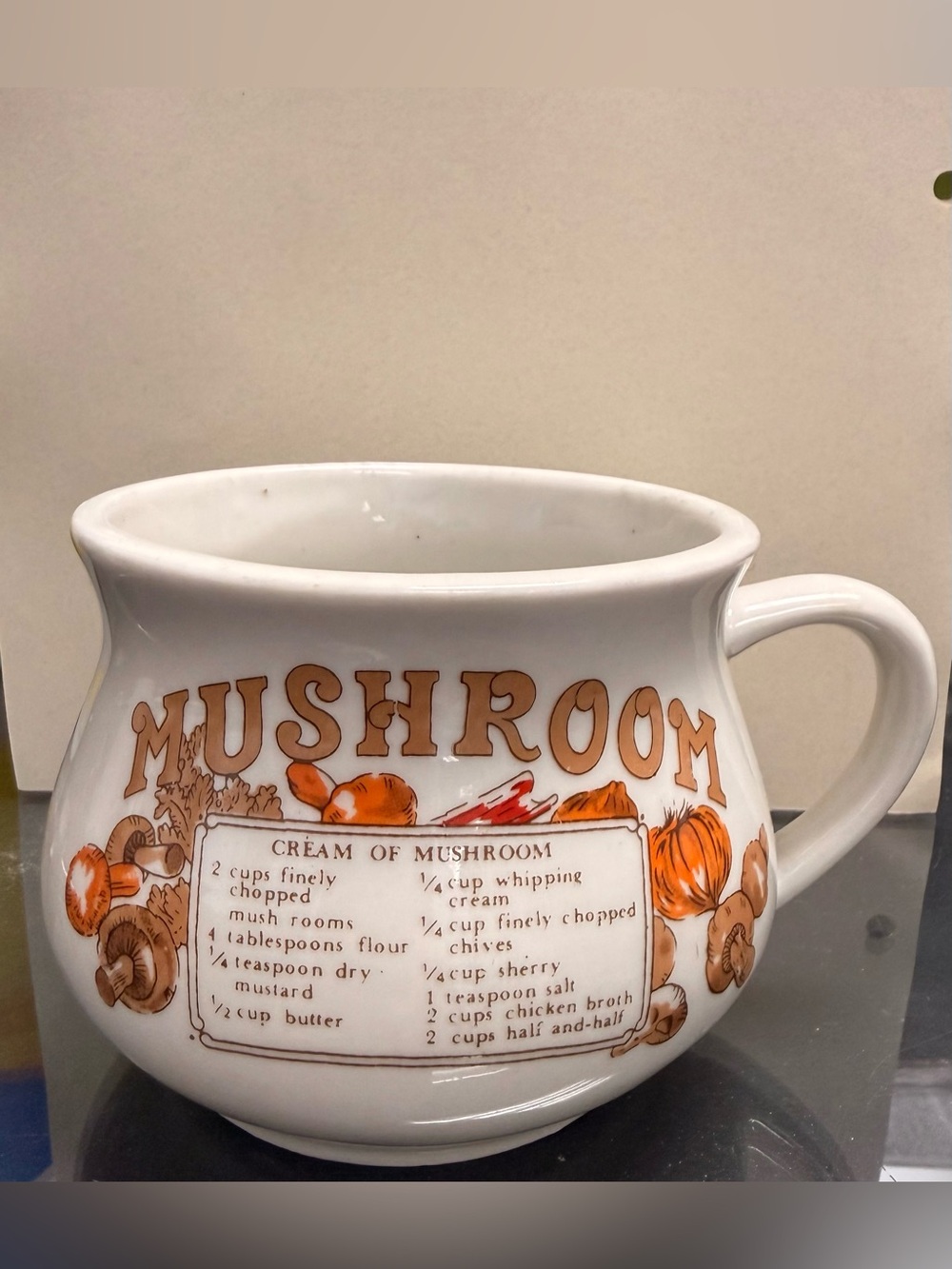 VTG Mushroom SOUP Recipe Ceramic Mug - White and Orange🍄🍄‍🟫